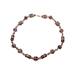 Purple Murano Venetian Glass Beaded Choker with Gold Leaf Details